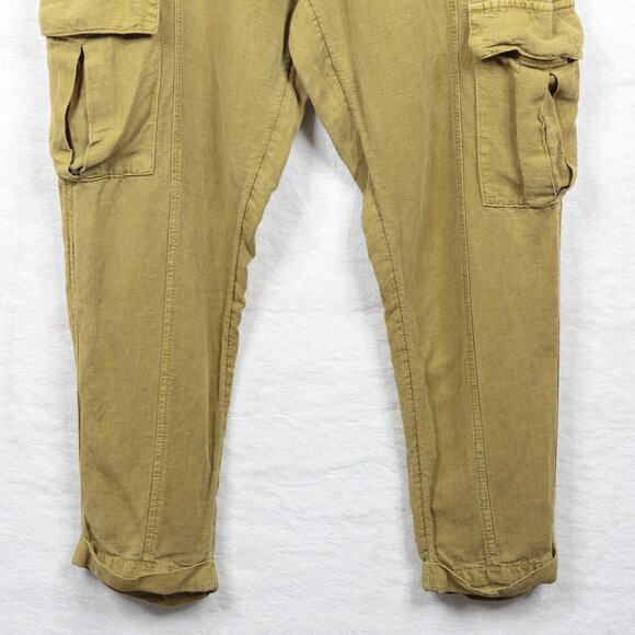 NICOLE MILLER Linen Lyocell Pull On Cargo Pants Relaxed Fit Lagenlook Ochre XL - Picture 3 of 9
